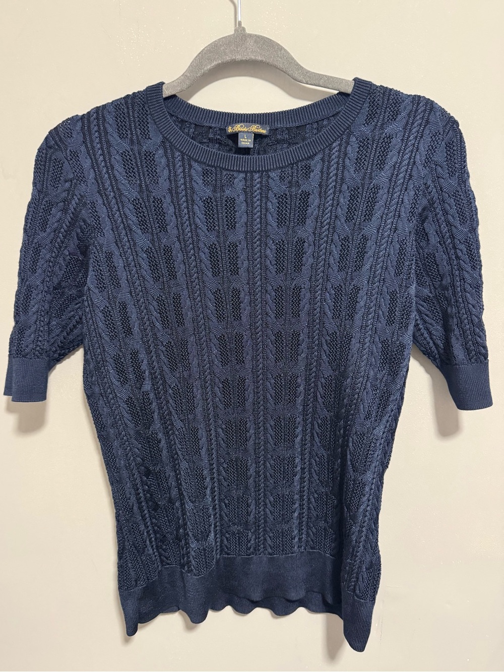 Brooks Brothers- Navy Cable-Knit Lightweight Crewneck Shirt. Size L